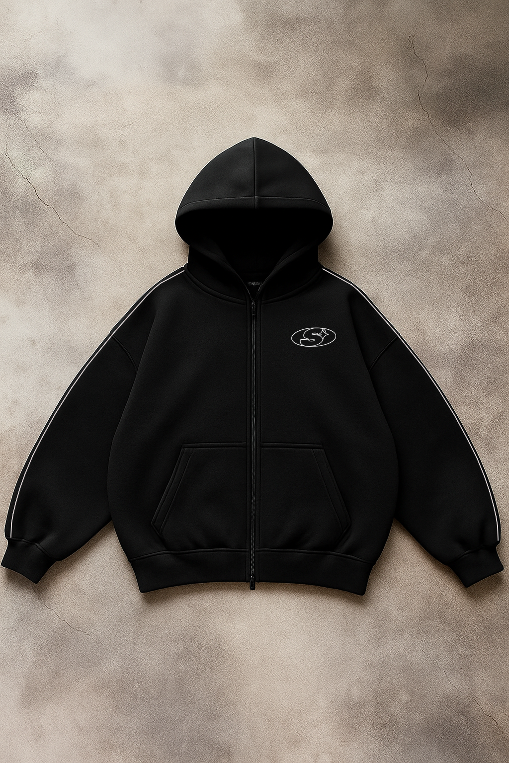 EMBLEM ZIPPER BLACK - Stylish Boxy Fit Fleece – SAEPIO